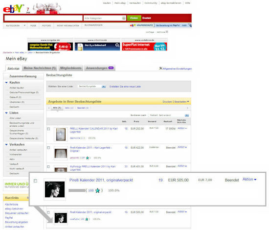 Календарь Пирелли продан на аукционе за 500 евро.
